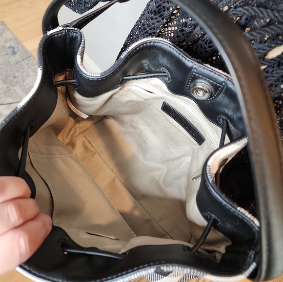 Talbots Crossbody Bucket bag leathe4 wool-blend black white checkered - Picture 2 of 15